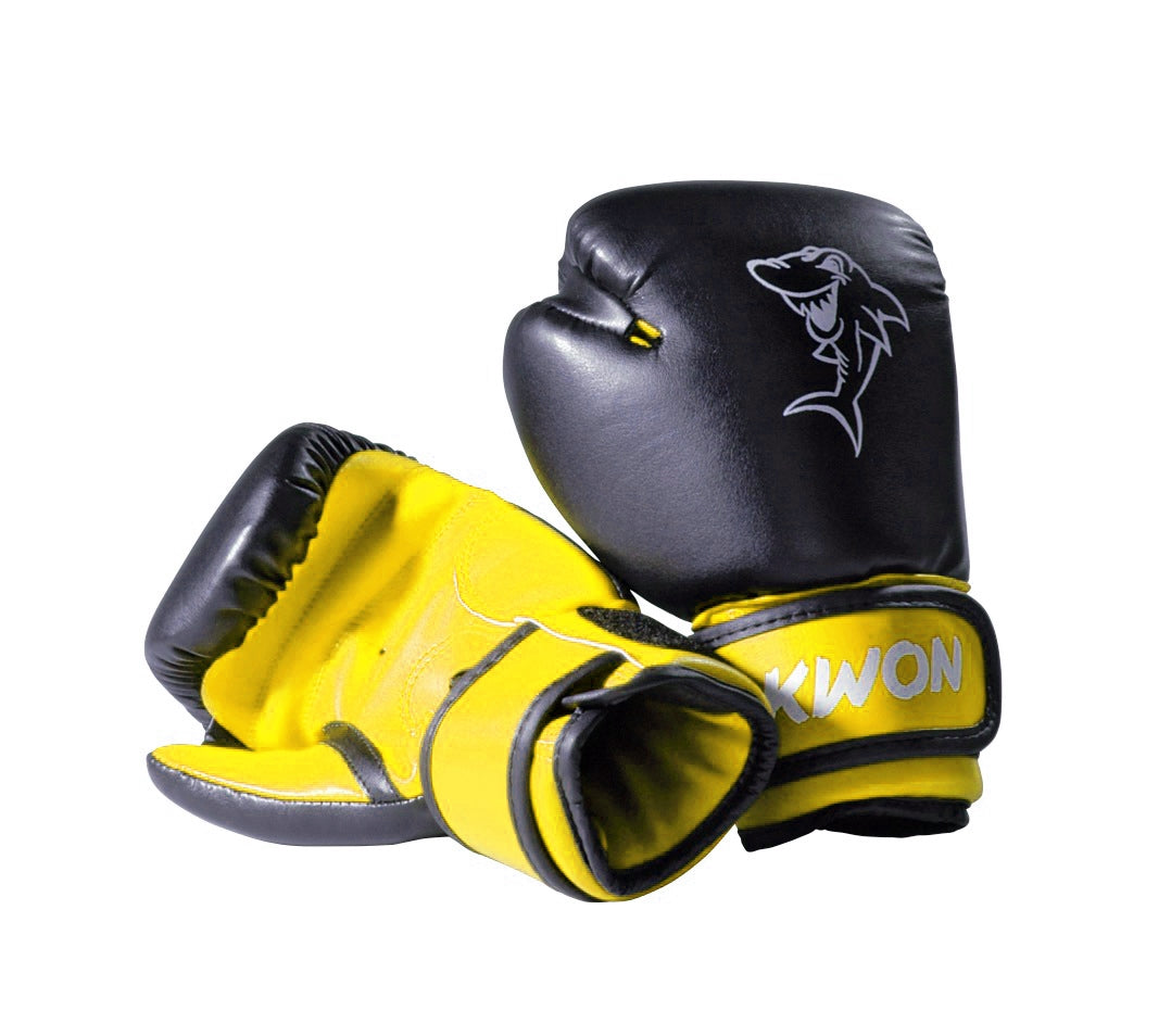 SHARK Junior Boxing Gloves Black Yellow KWON USA