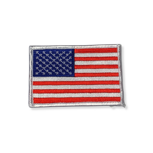 USA FLAG Patch Silver Border