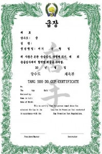 Tang Soo Do Gup Certificate