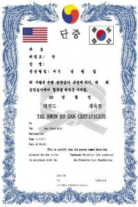 TKD Dan Certificate